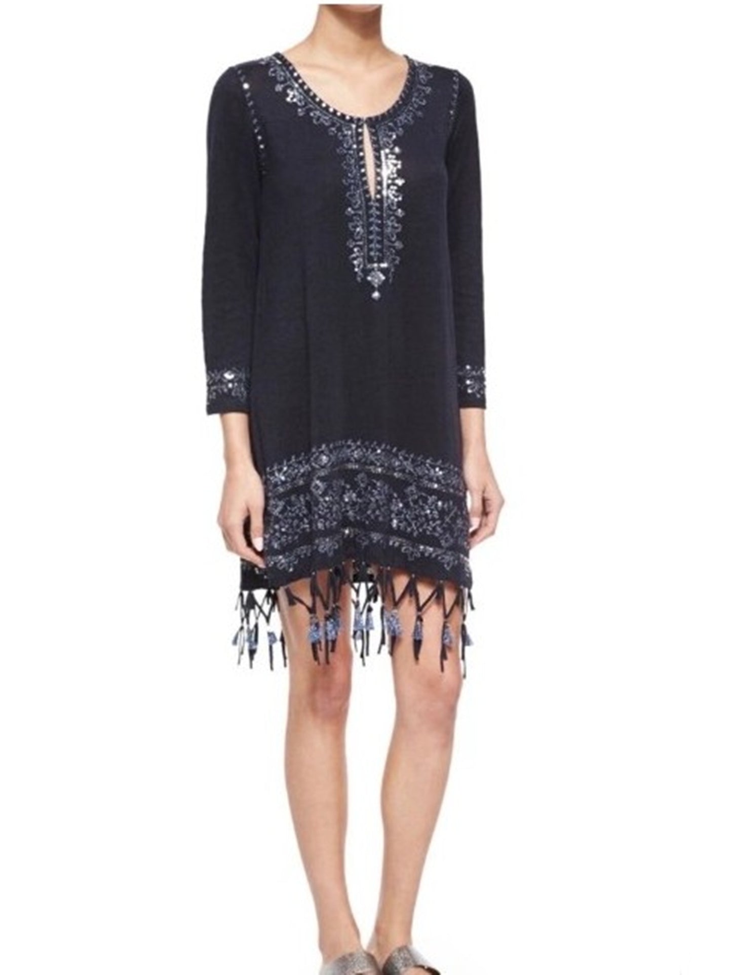 Berega Linen Embroidered Sequin Tunic Size Small