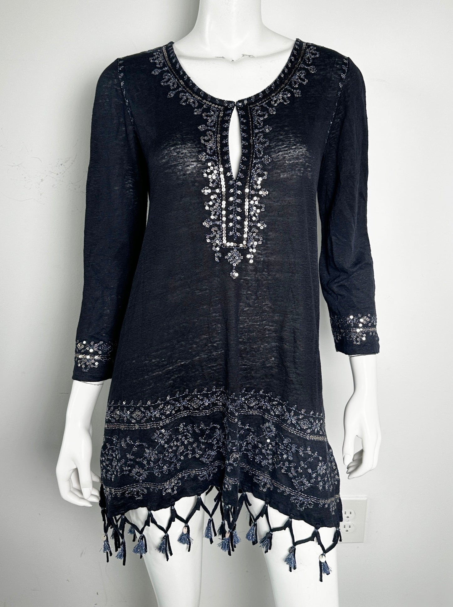 Berega Linen Embroidered Sequin Tunic Size Small