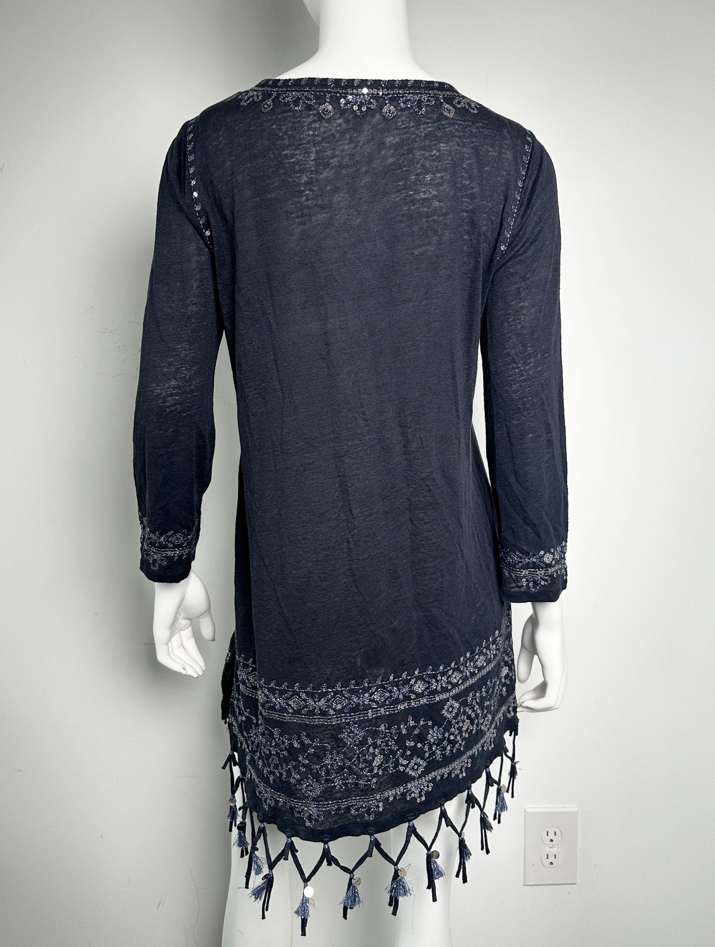 Berega Linen Embroidered Sequin Tunic Size Small