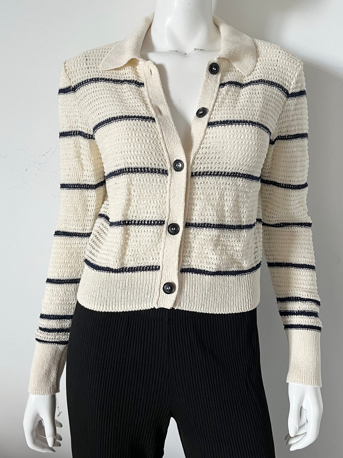 Cotton Blend Striped Cardigan Size Medium