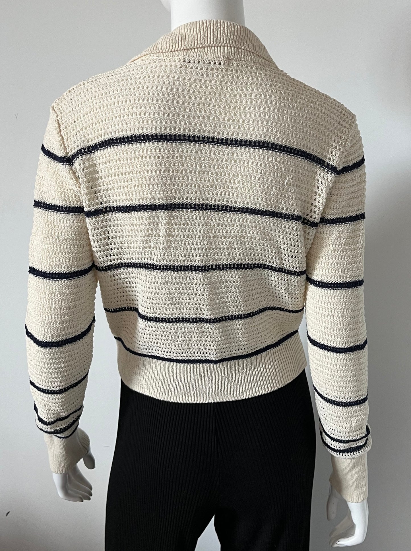 Cotton Blend Striped Cardigan Size Medium