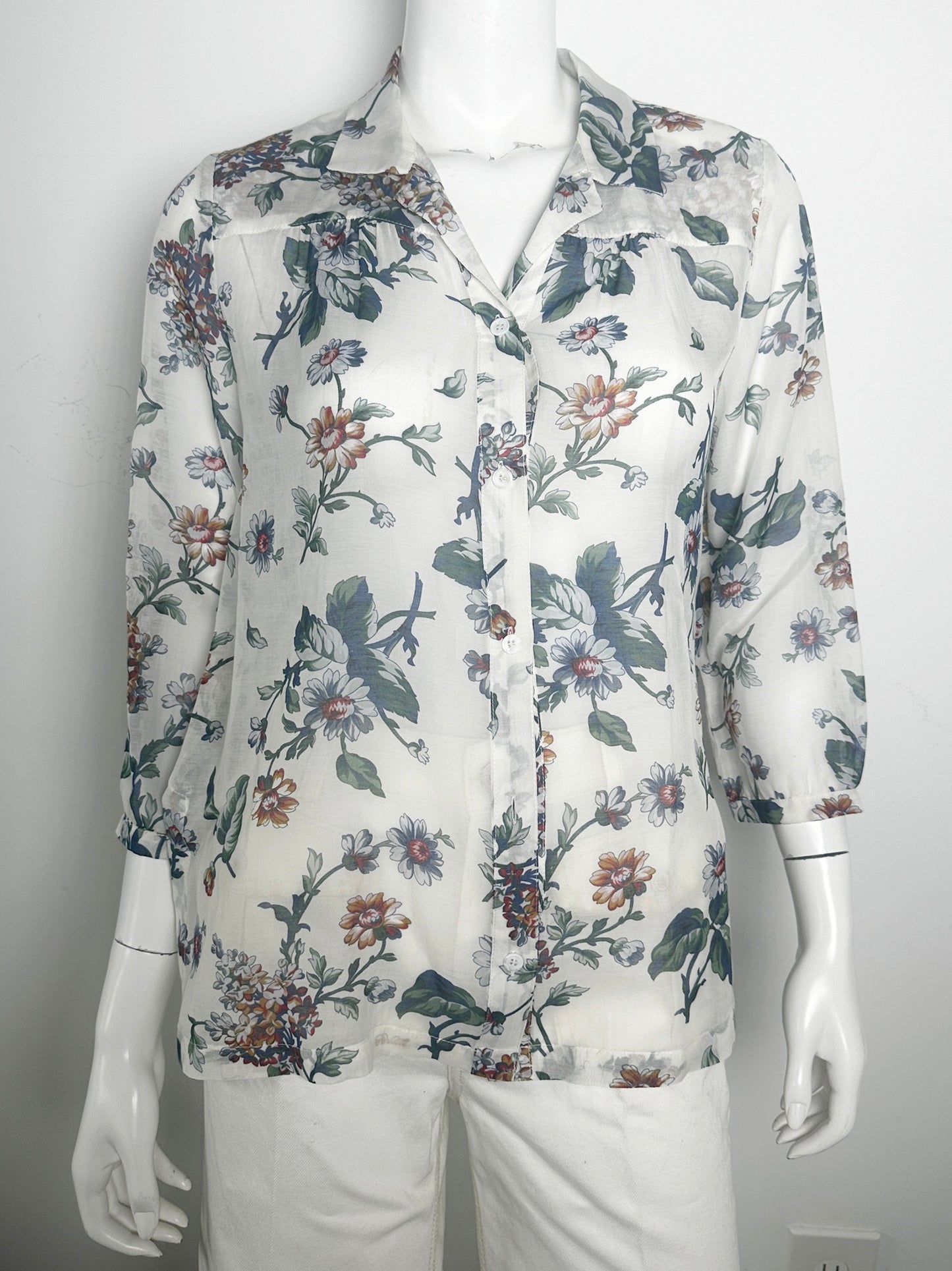 Floral Cotton/Silk Blouse Size Small