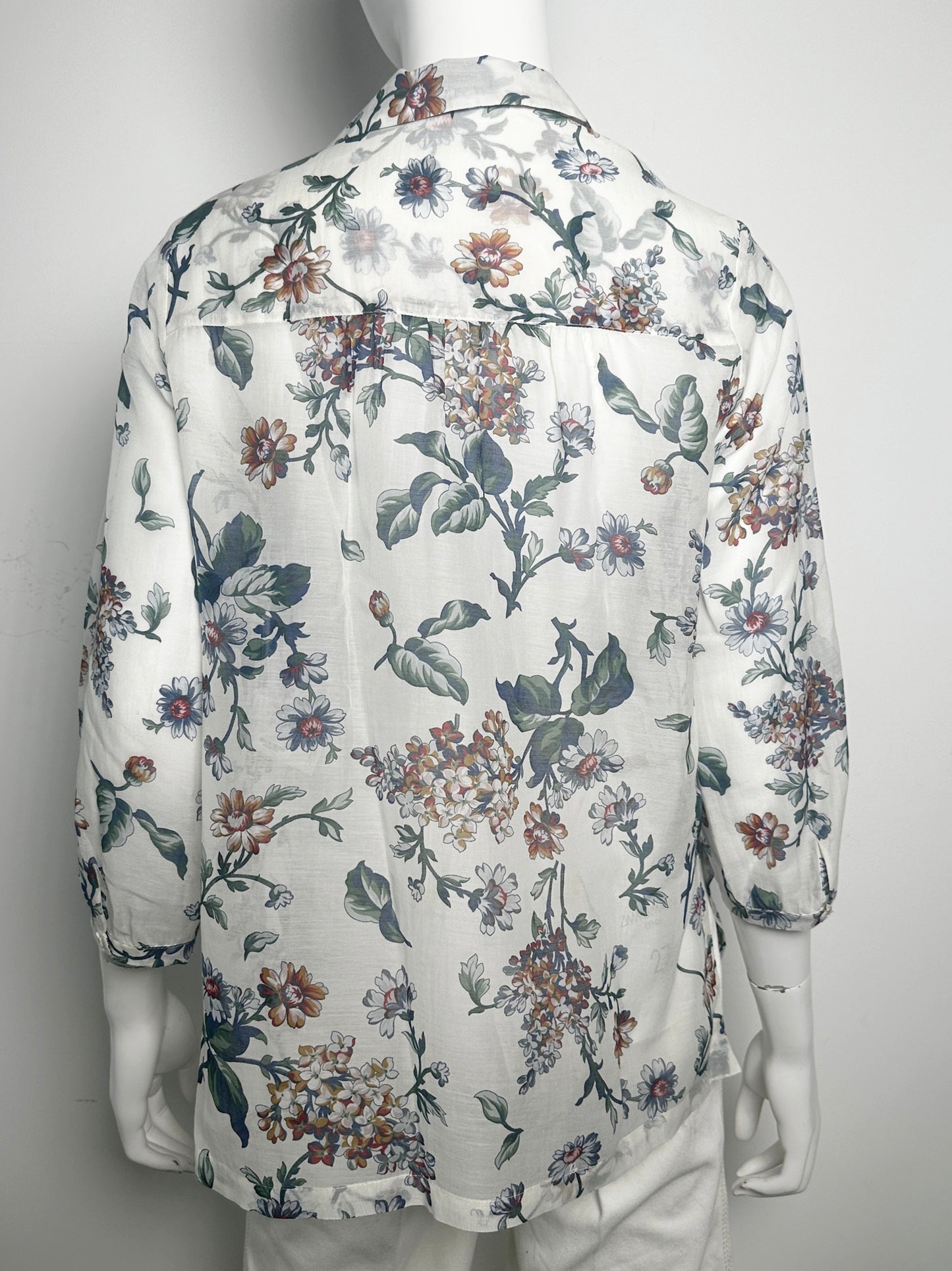 Floral Cotton/Silk Blouse Size Small