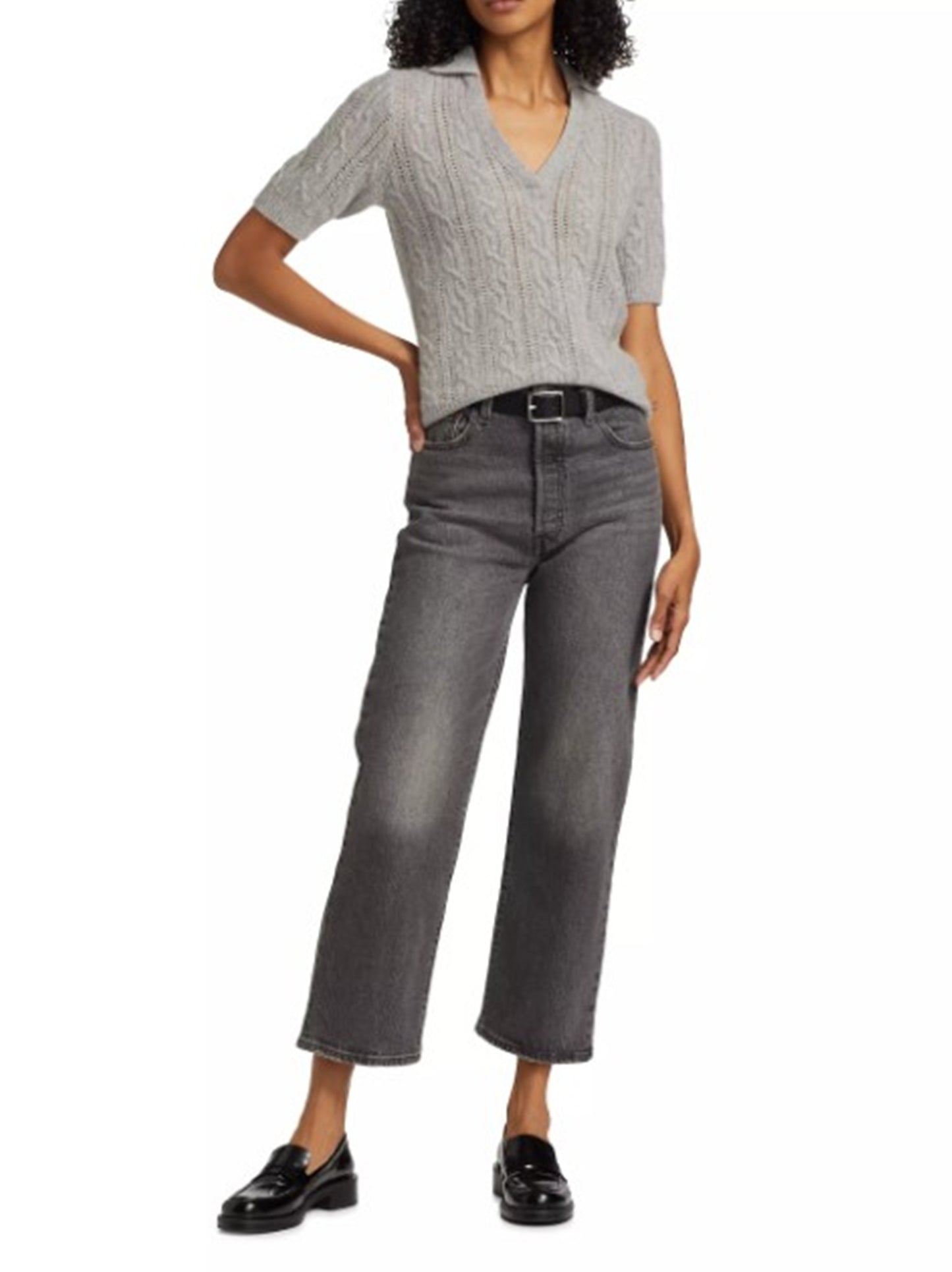 Cashmere Cable Knit Polo Top Size Small