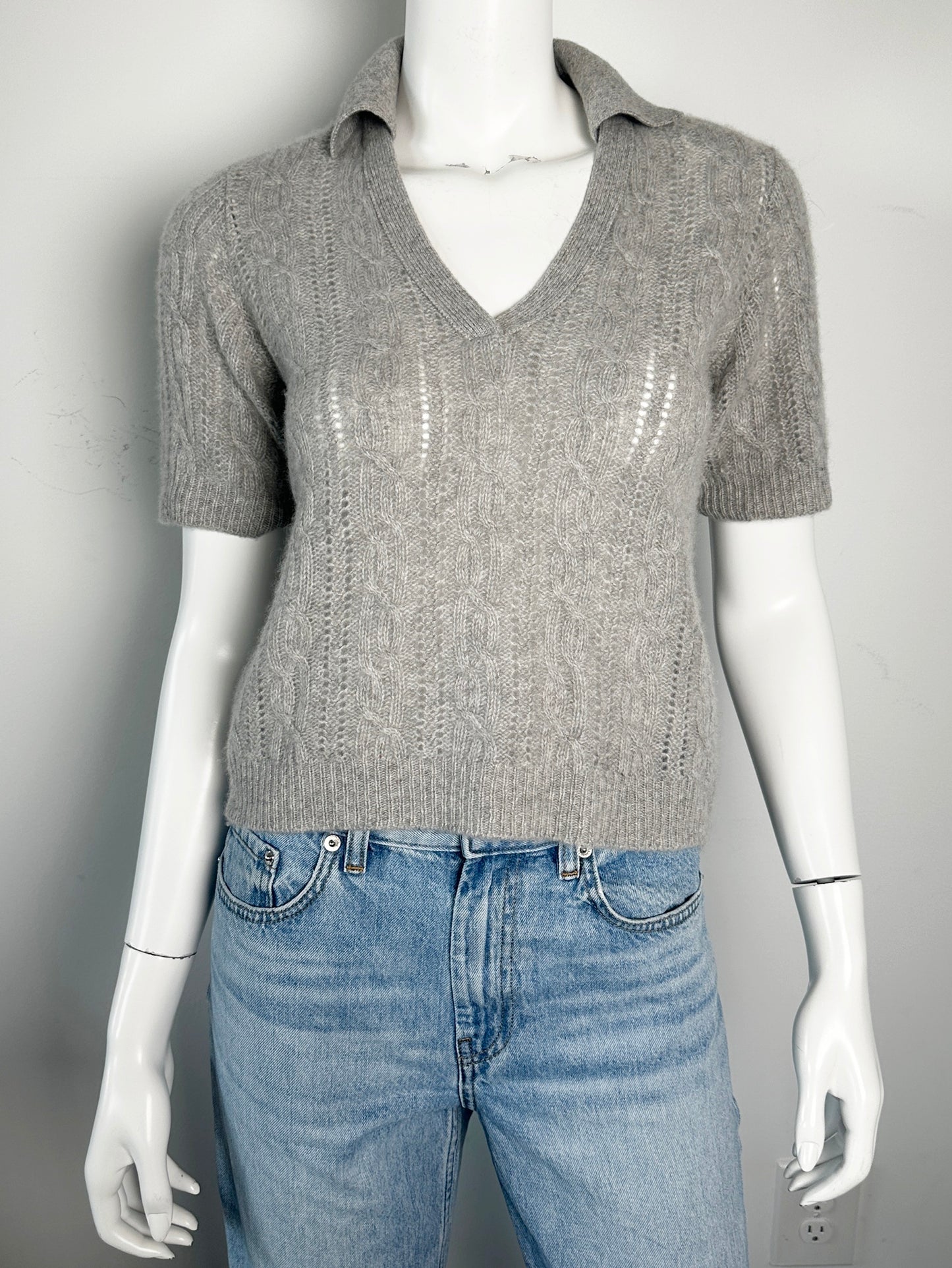 Cashmere Cable Knit Polo Top Size Small