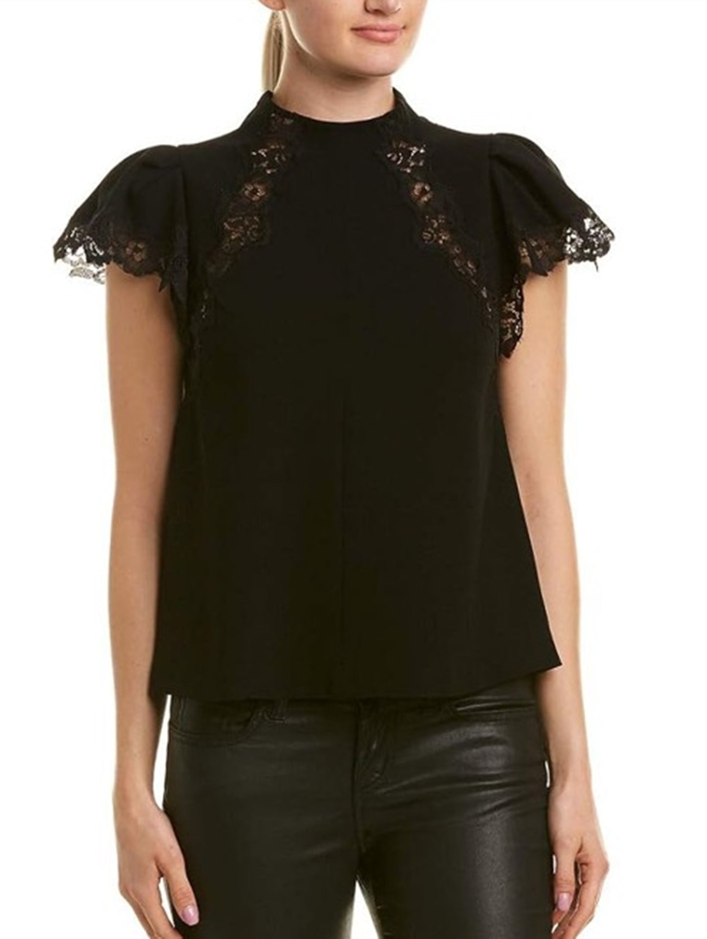 Crepe Short Sleeve Lace Blouse Size 0