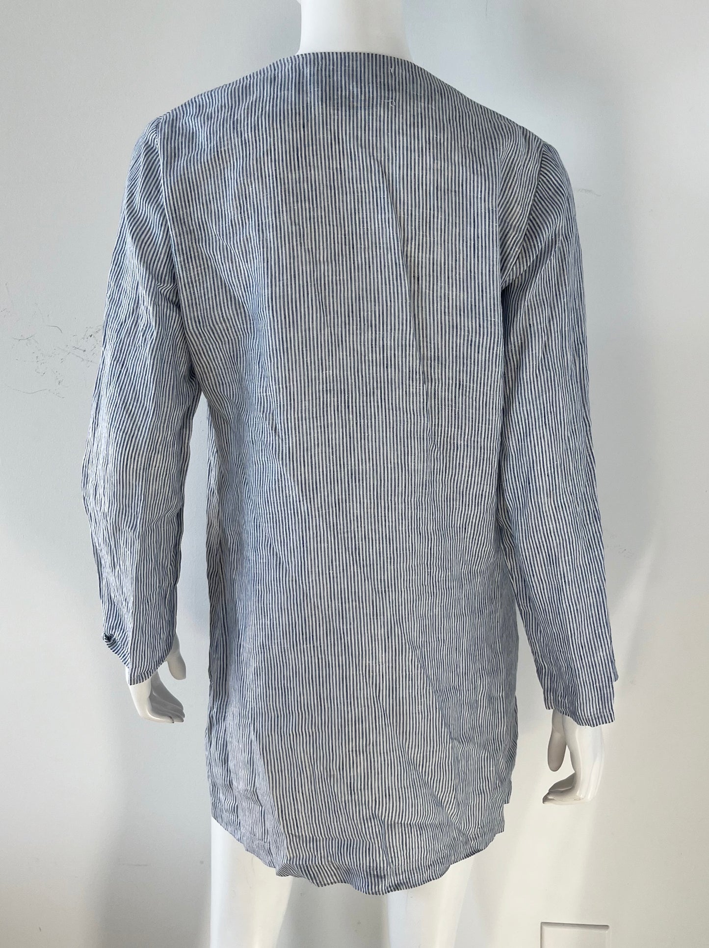 Striped Linen Deep Plunge Mini Dress Size Small