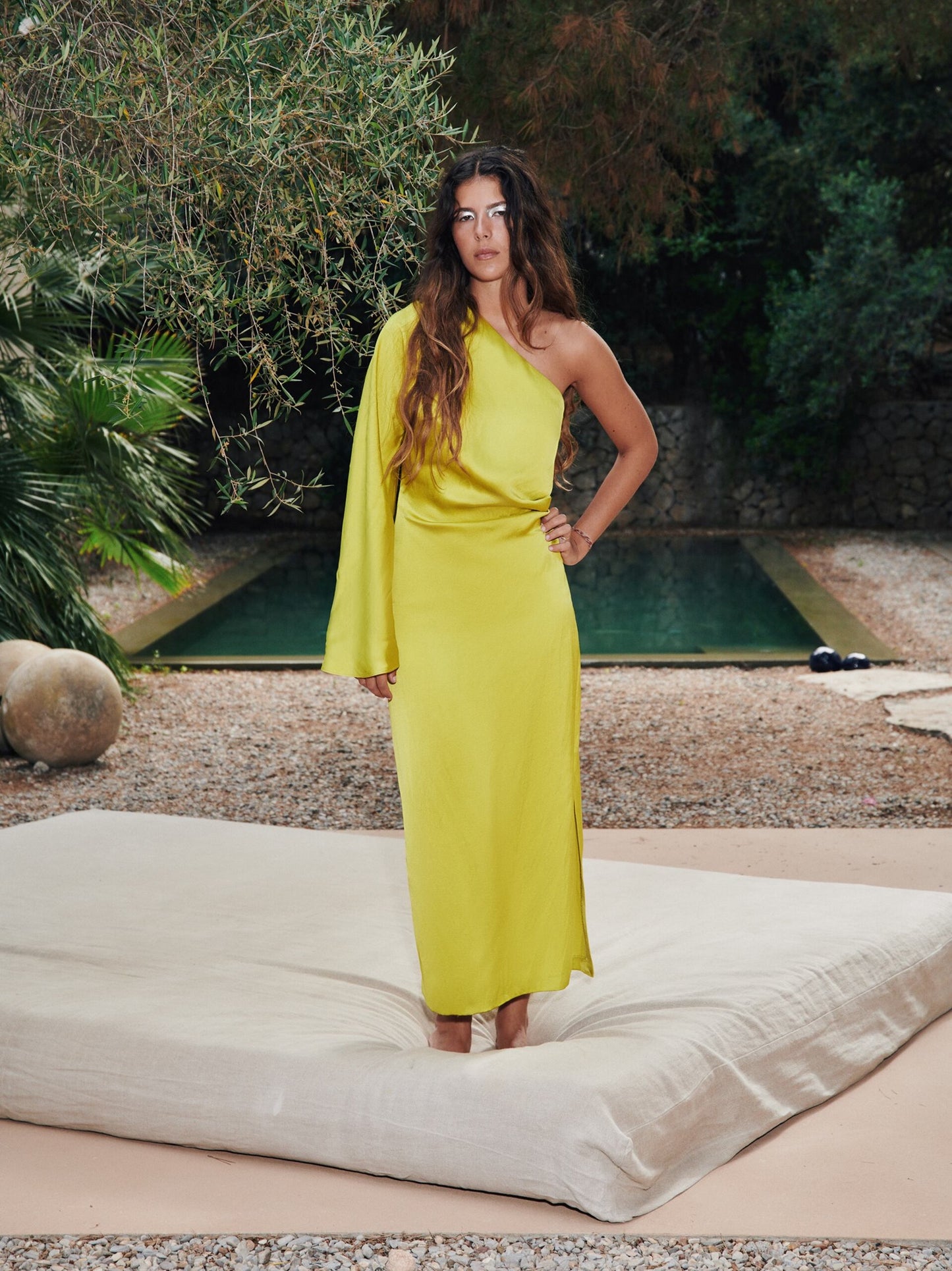 Satin Effect Asymmetrical One Shoulder Dress Size Small
