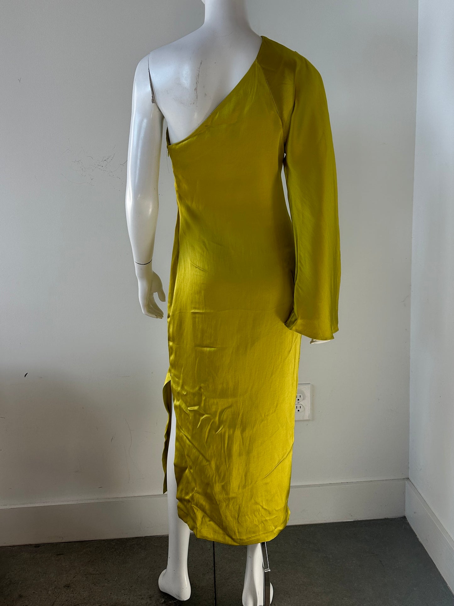 Satin Effect Asymmetrical One Shoulder Dress Size Small
