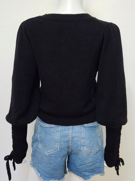 Cotton Lace Up Sleeve Sweater Size Medium