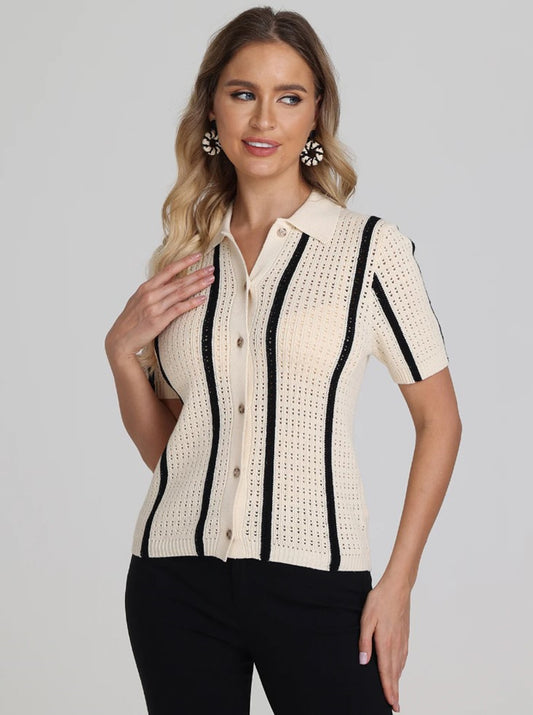 Jada Striped Polo Button Down Top Size Small