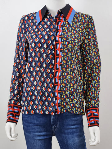 Printed Long Sleeve Button Down Top Size Small