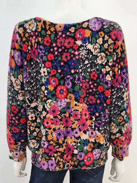 Fuzzy Floral Sweater Size Medium