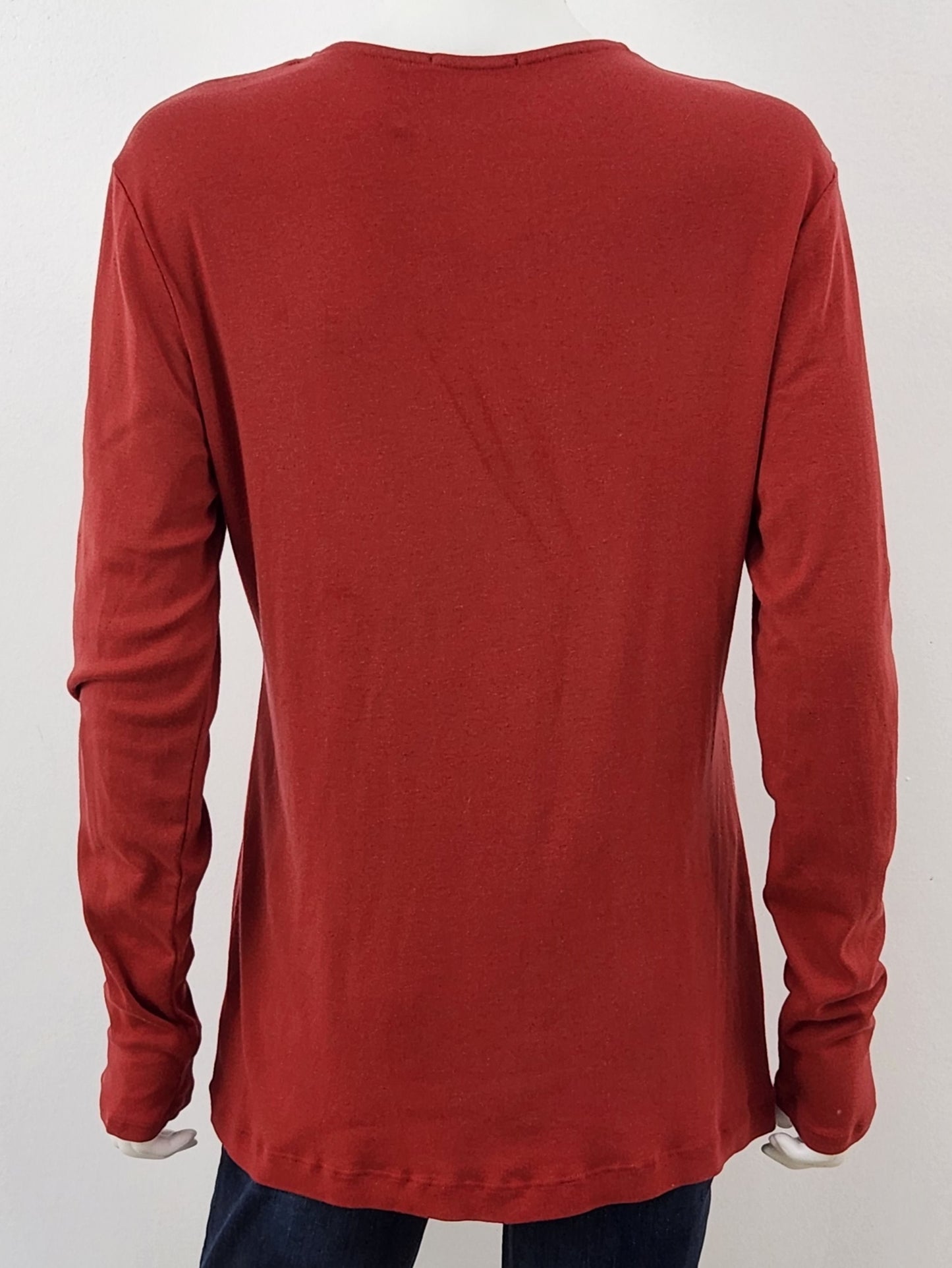 Long Sleeve Shaped V Neck Top Size Medium