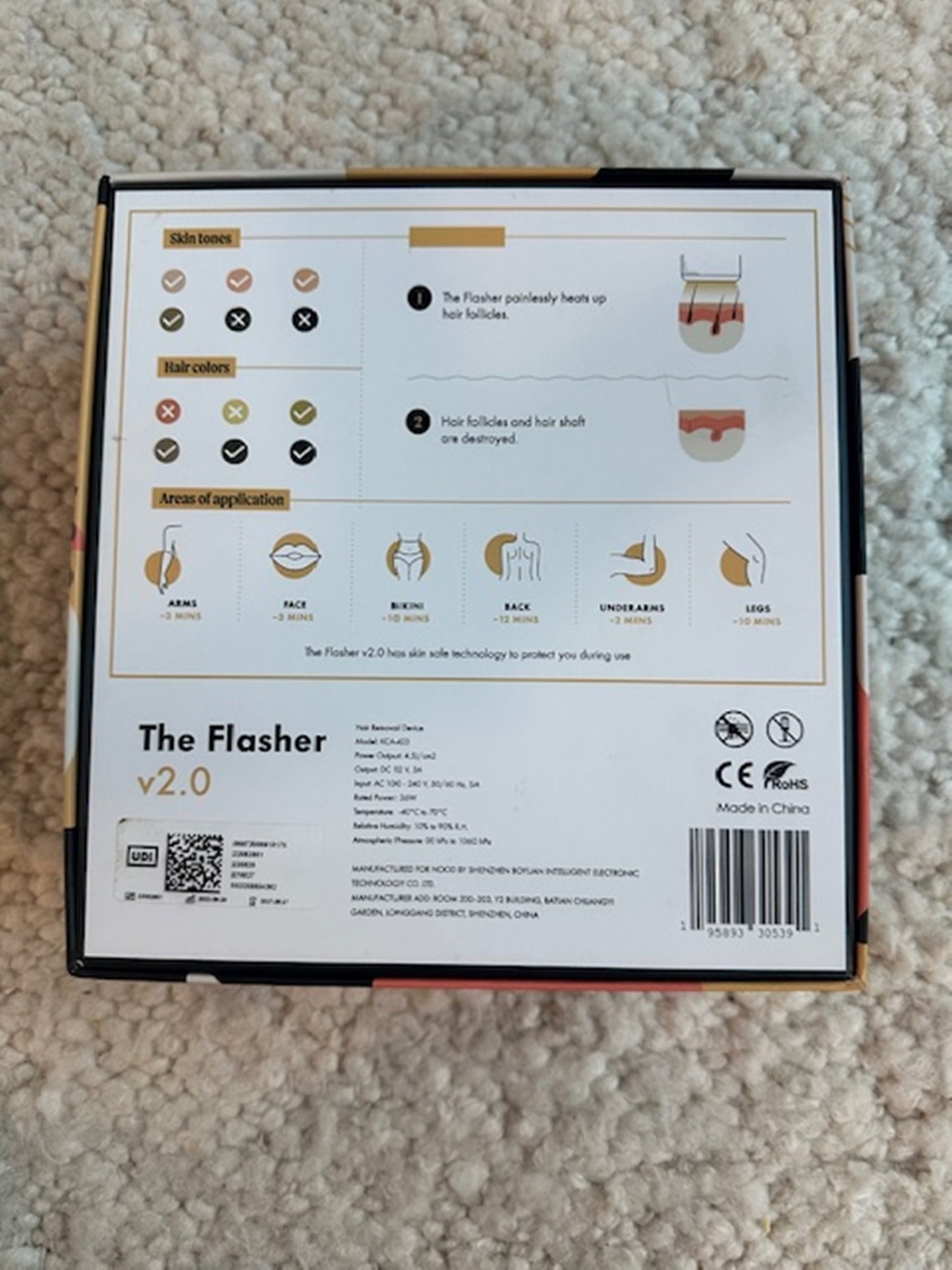 The Flasher V2.0 by Nood, IPL Laser Hair Removal Device for Men and Women, Pain-free and Permanent Results, Safe for Whole Body Treatment - Gloss White