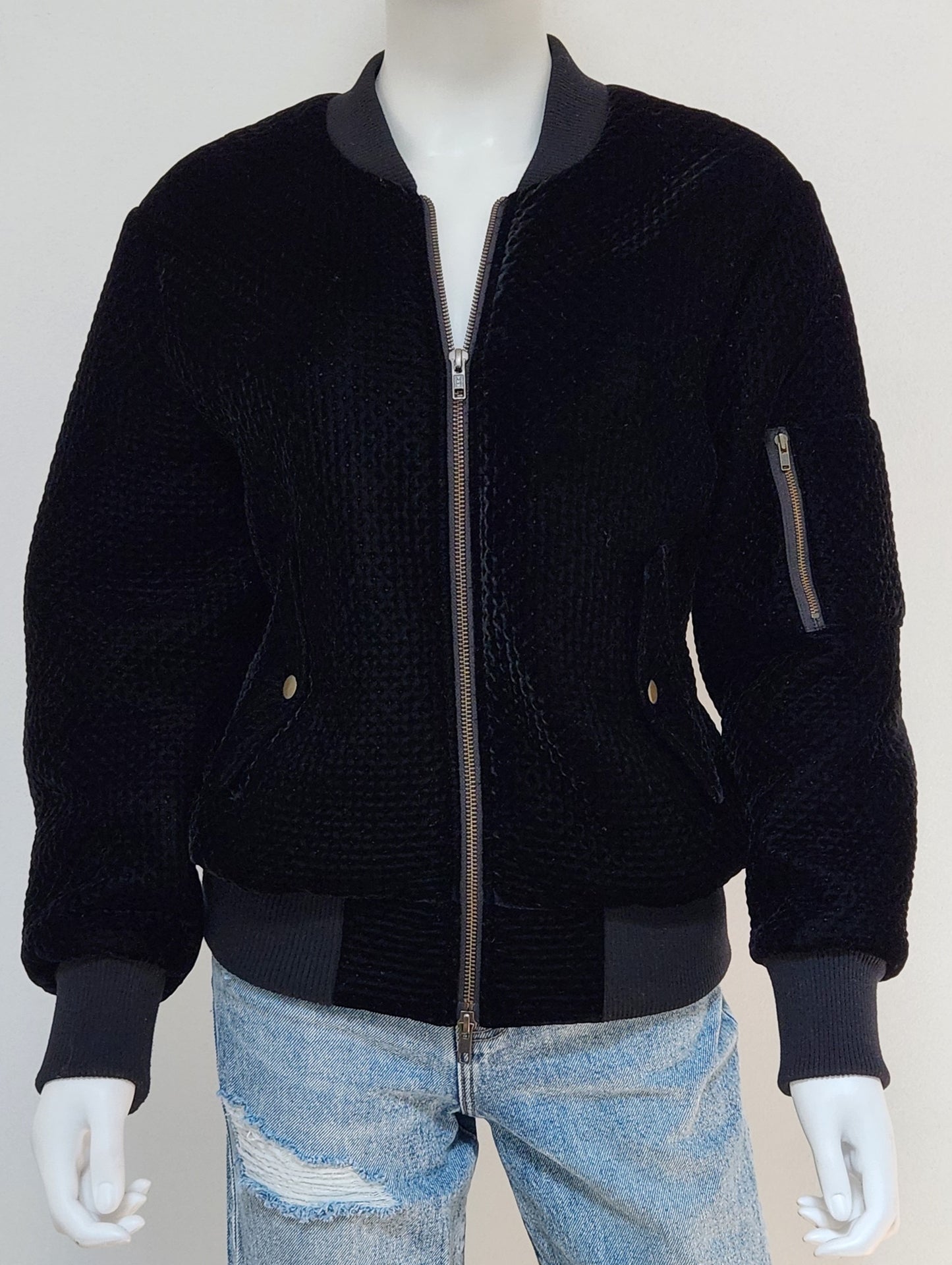 Quilted Velvet Bomber Jacket Size XS