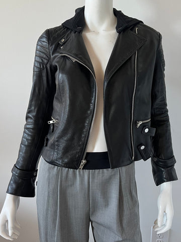 Knight Hooded Leather Jacket Size 2