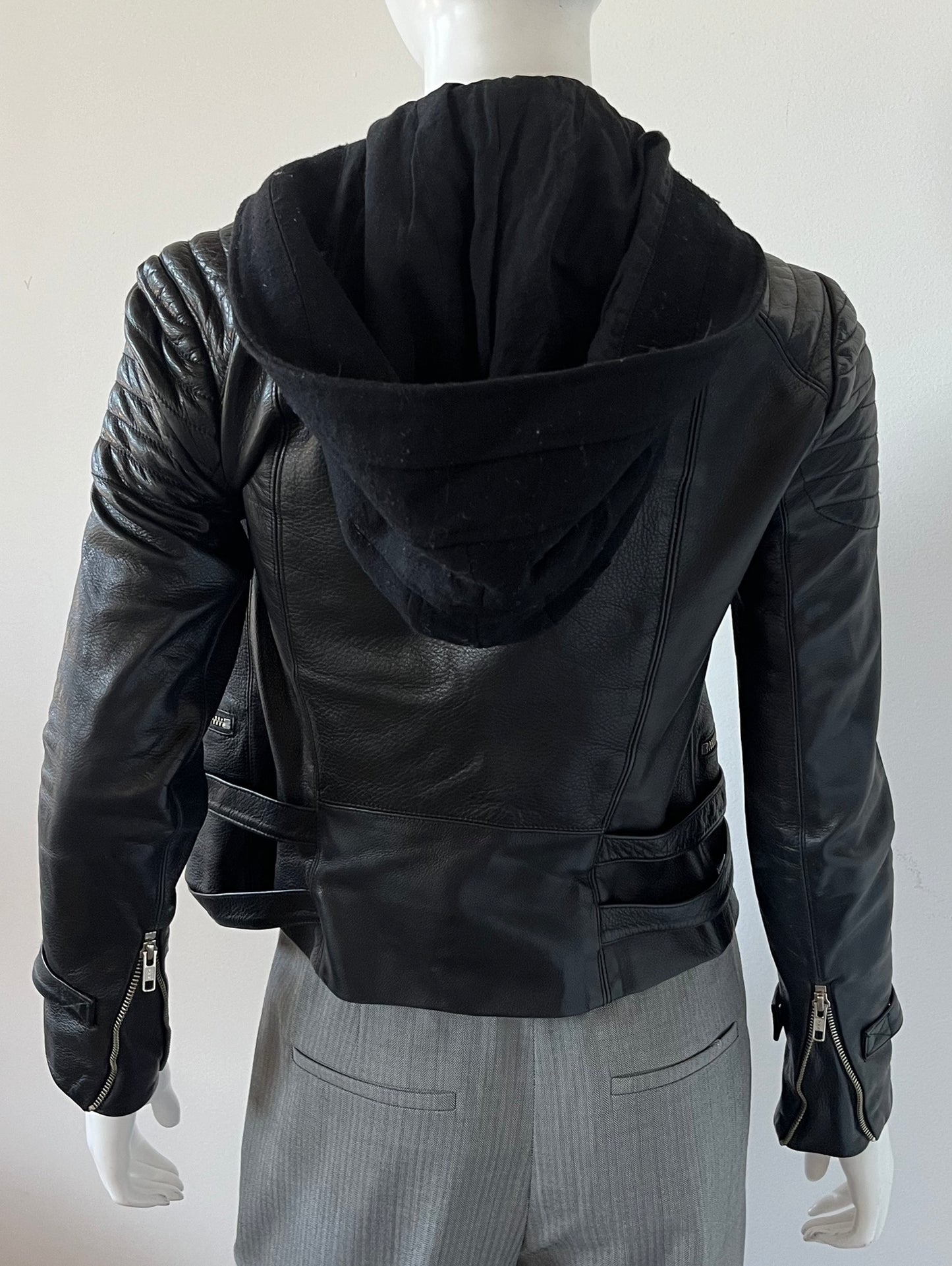 Knight Hooded Leather Jacket Size 2