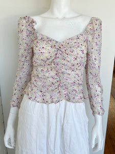 Floral Ruched Sleeve Top Size Small