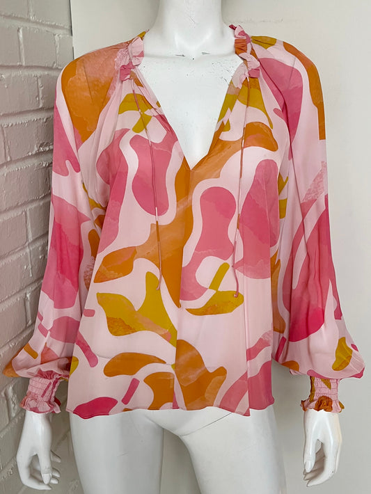 Printed V Neck Blouse Size XS