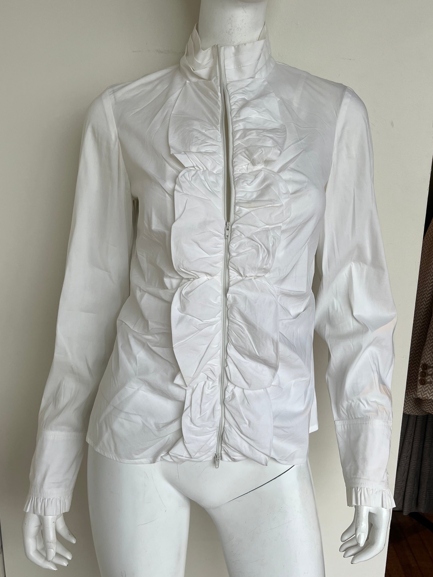 Ruffle Front Zip Up Blouse Size 8