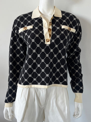 Monogram Collared Knit Top Size Small
