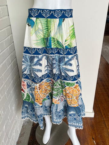 Linen Printed Midi Skirt Size Small