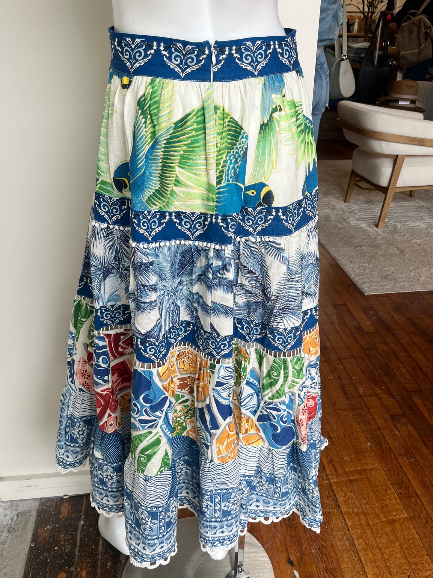 Linen Printed Midi Skirt Size Small