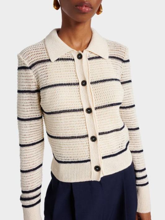 Cotton Blend Striped Cardigan Size Medium