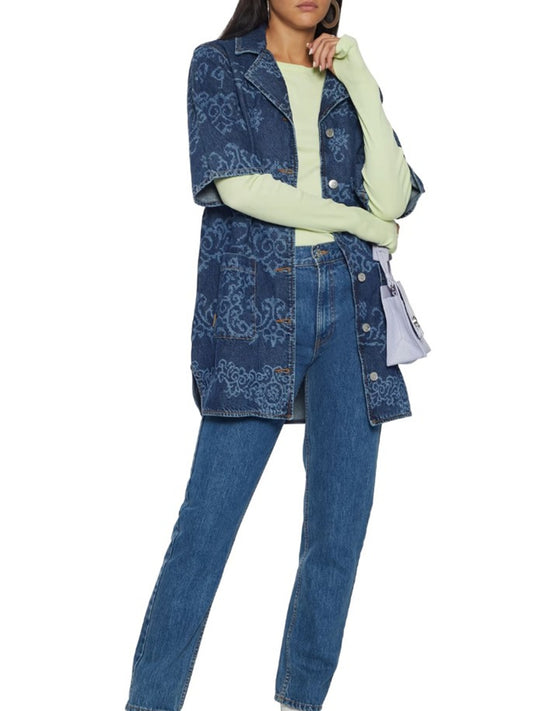Oversized Laser Print Denim Shirt Dress Size Small/Medium