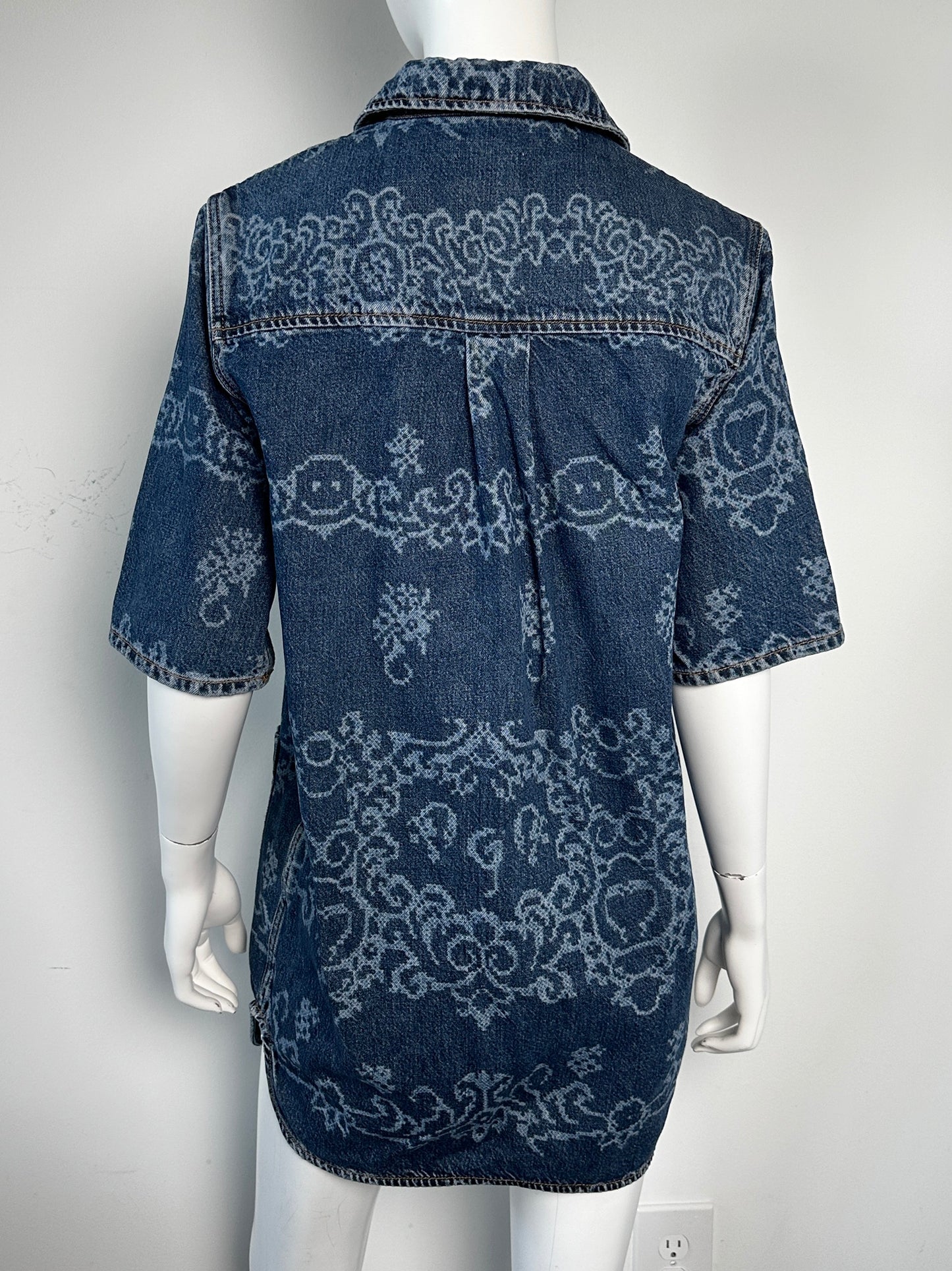 Oversized Laser Print Denim Shirt Dress Size Small/Medium