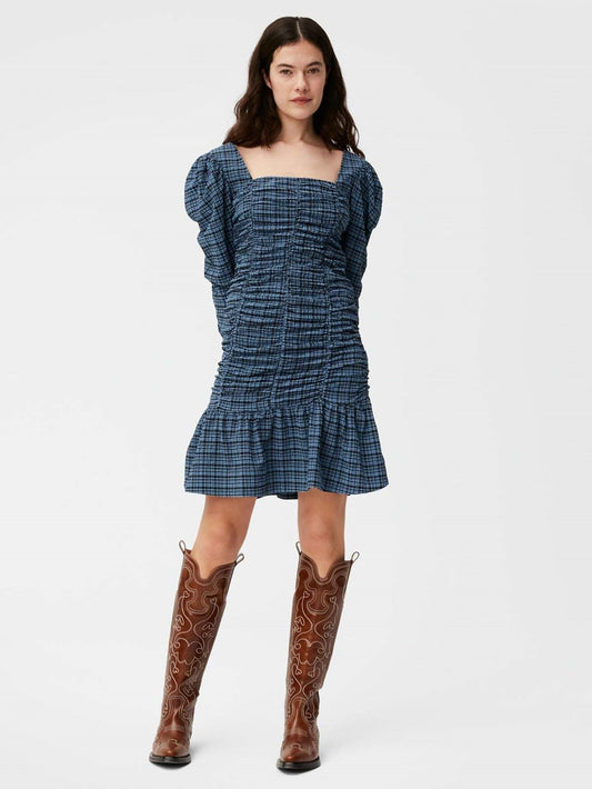 Stretch Seersucker Gathered Mini Dress Size 0 NWT