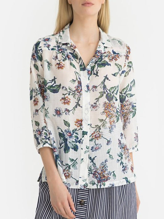 Floral Cotton/Silk Blouse Size Small