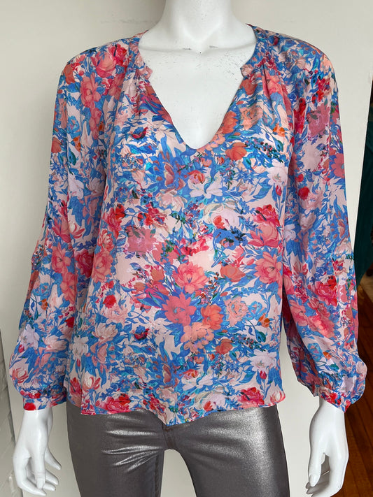 Long Sleeve Floral V Neck Blouse Size XS