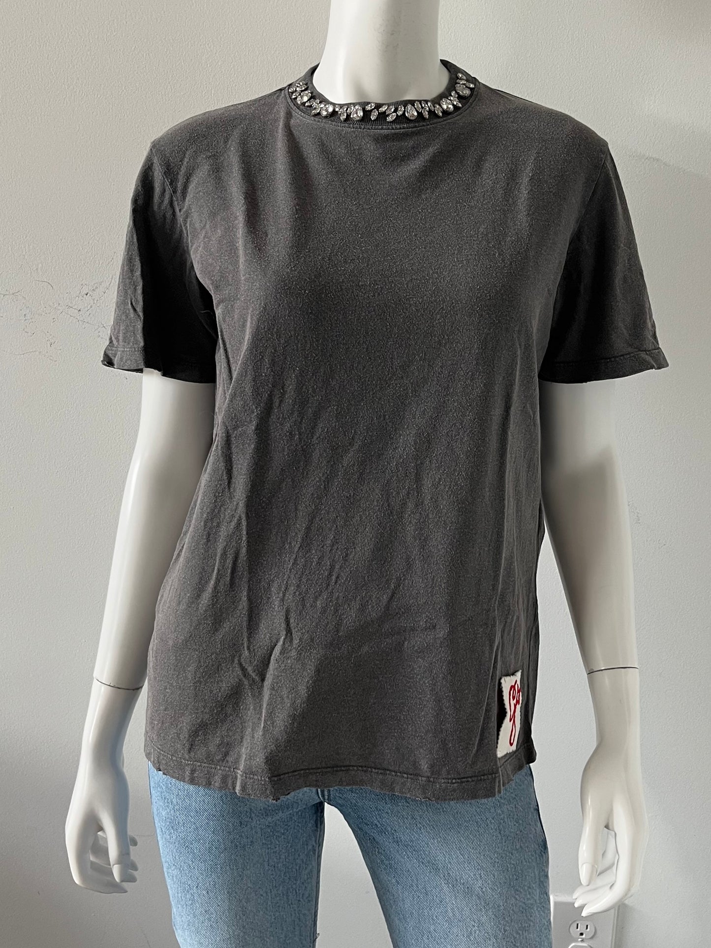 Anthracite Gray T-Shirt with Crystals Size XS