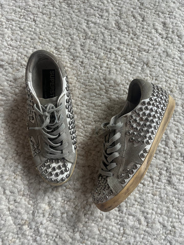 Silver Studded Superstar Sneakers Size 9