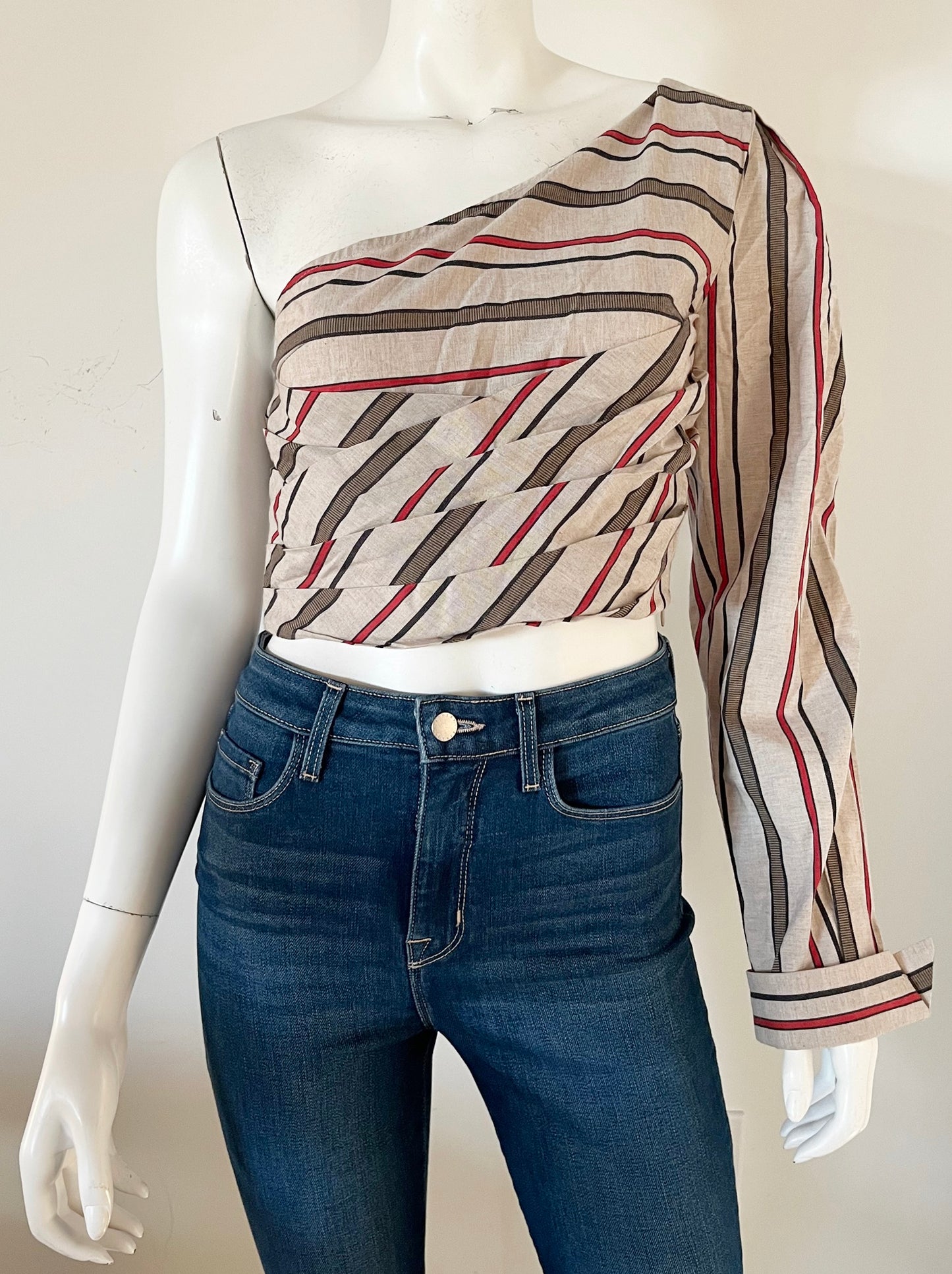 Striped One Shoulder Crop Top Size Small