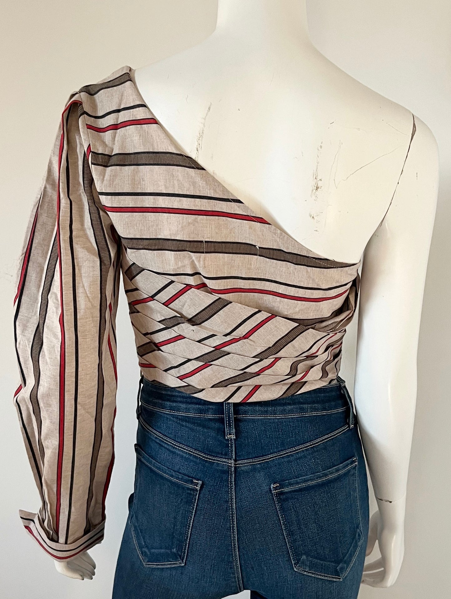 Striped One Shoulder Crop Top Size Small