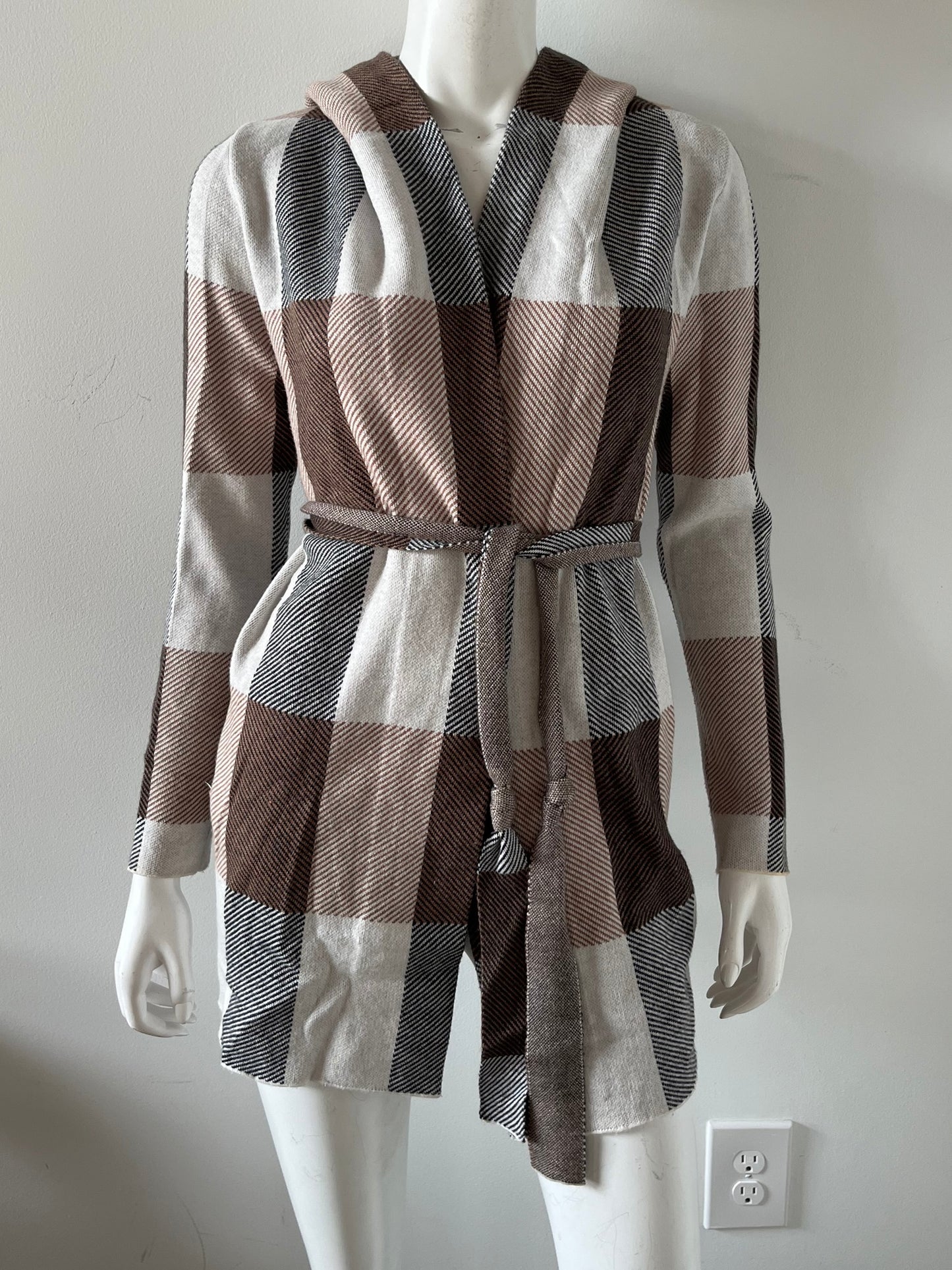 Plaid Hooded Cardigan Size XS