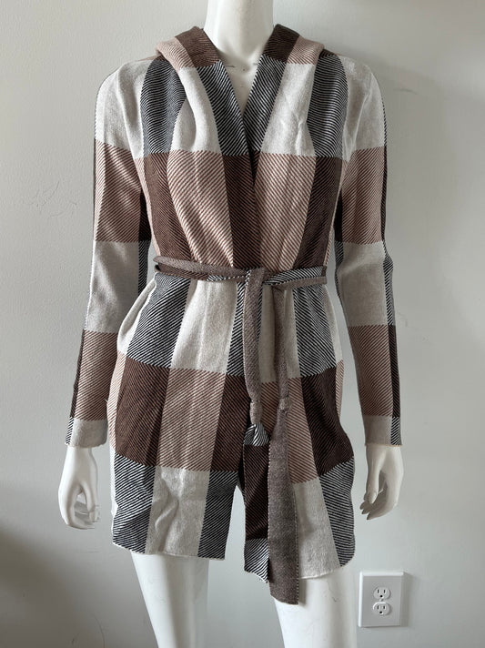 Plaid Hooded Cardigan Size XS