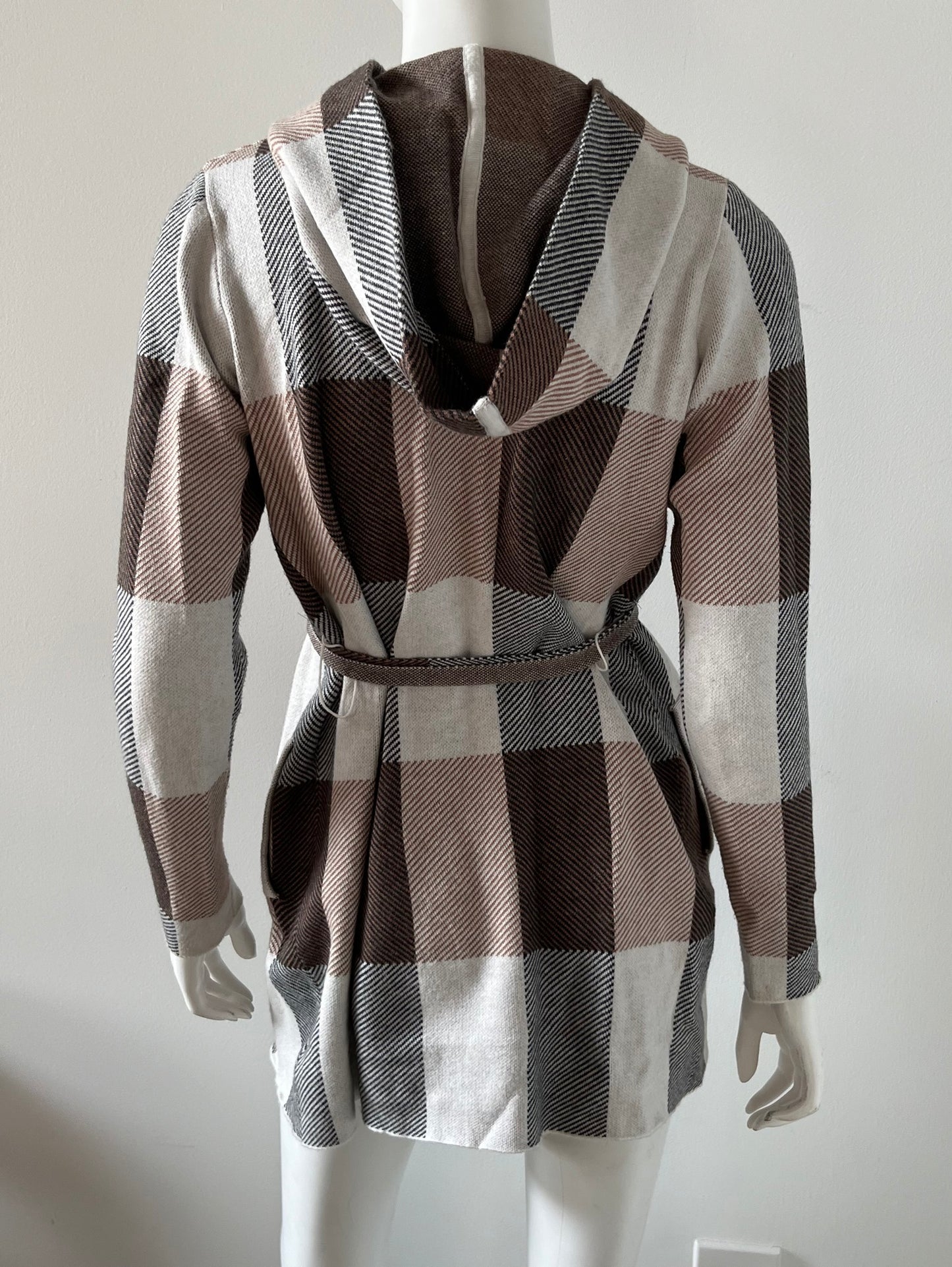 Plaid Hooded Cardigan Size XS