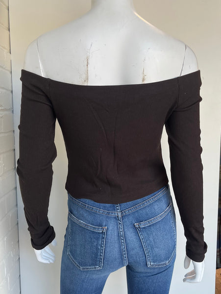 Ribbed Off the Shoulder Crop Tee Size Medium
