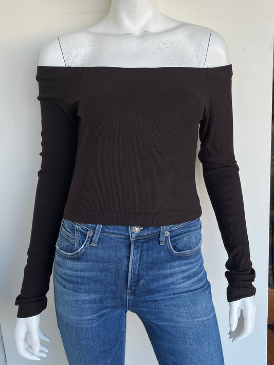 Ribbed Off the Shoulder Crop Tee Size Medium