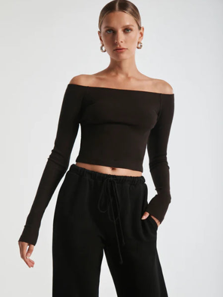 Ribbed Off the Shoulder Crop Tee Size Medium