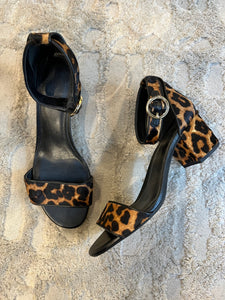 Lena Leopard Calf Hair Sandals Size 7