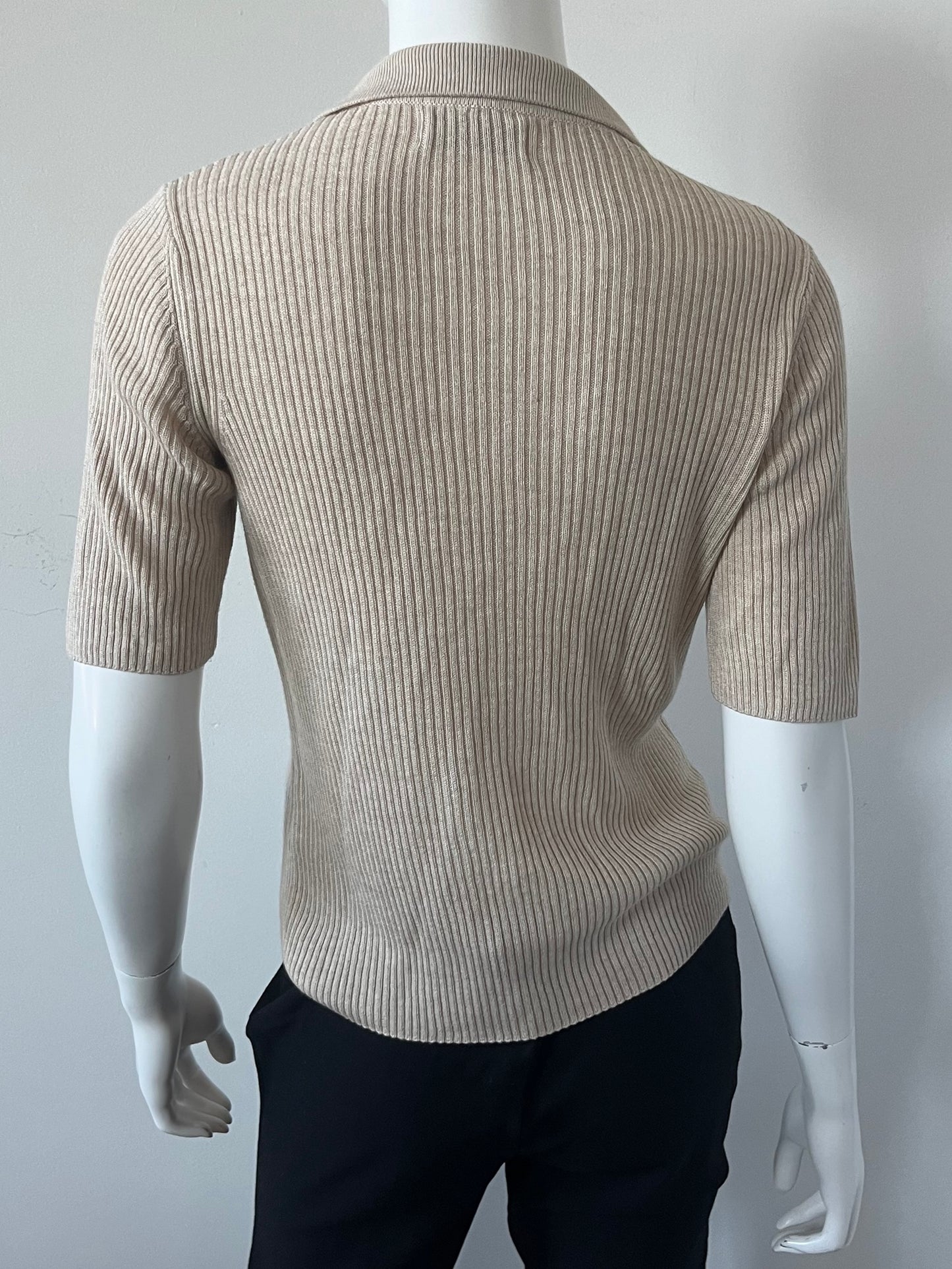 Ribbed Short Sleeve Polo with Pearls