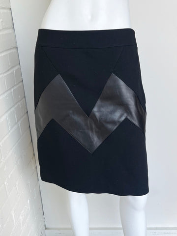Chevron Wool Skirt w/Leather Accents Size 6