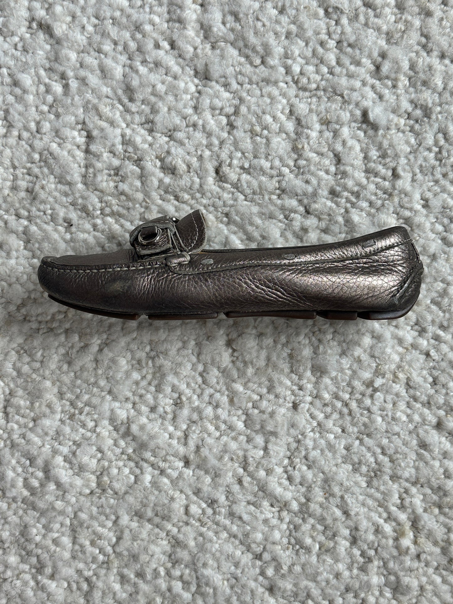 Pewter Leather Loafers Size 37.5