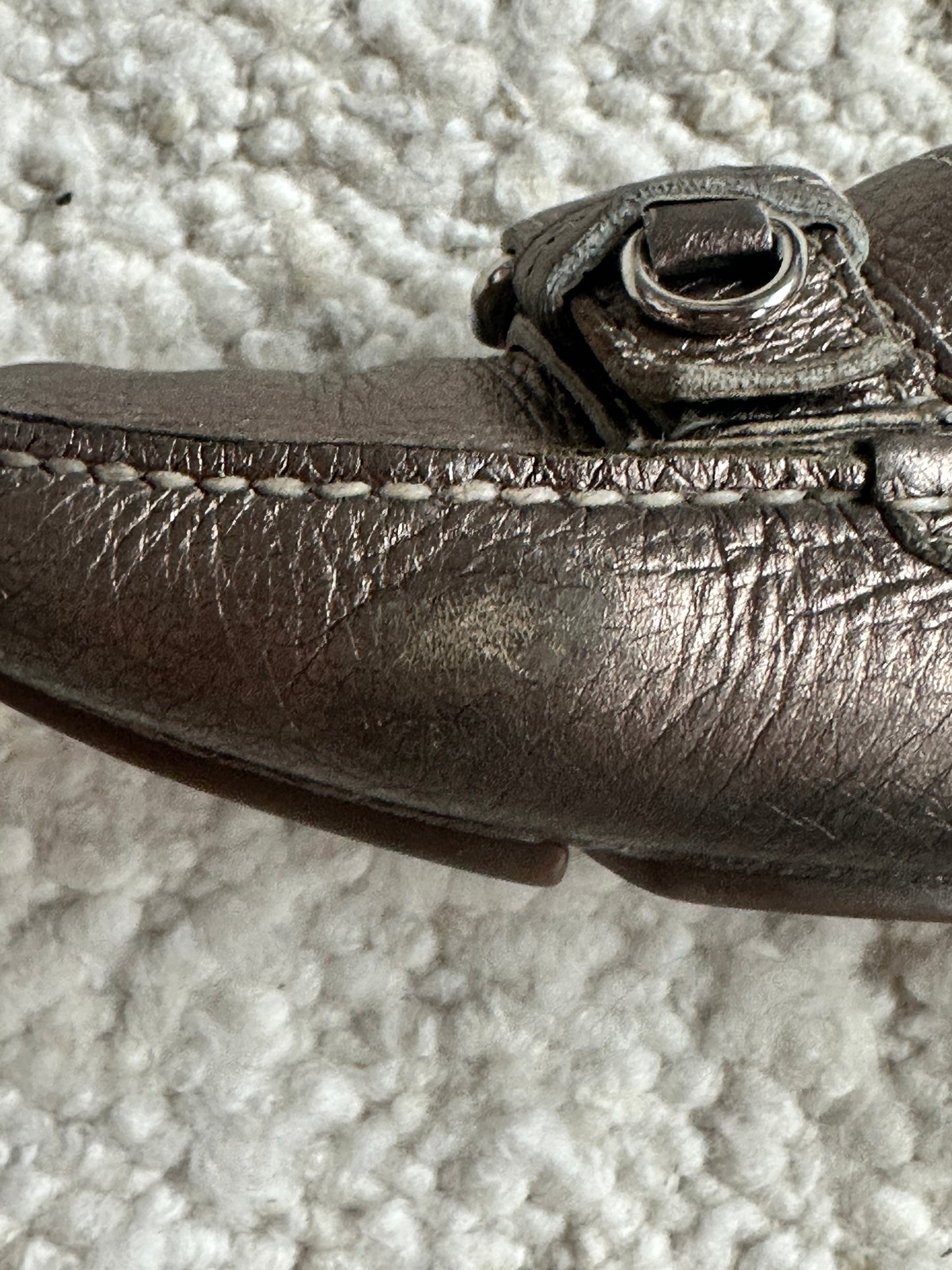 Pewter Leather Loafers Size 37.5