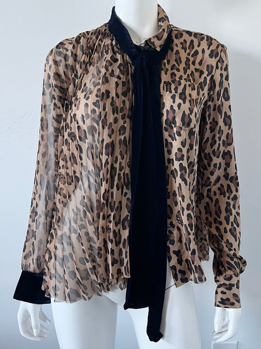 Leopard Pleated Blouse Size Small